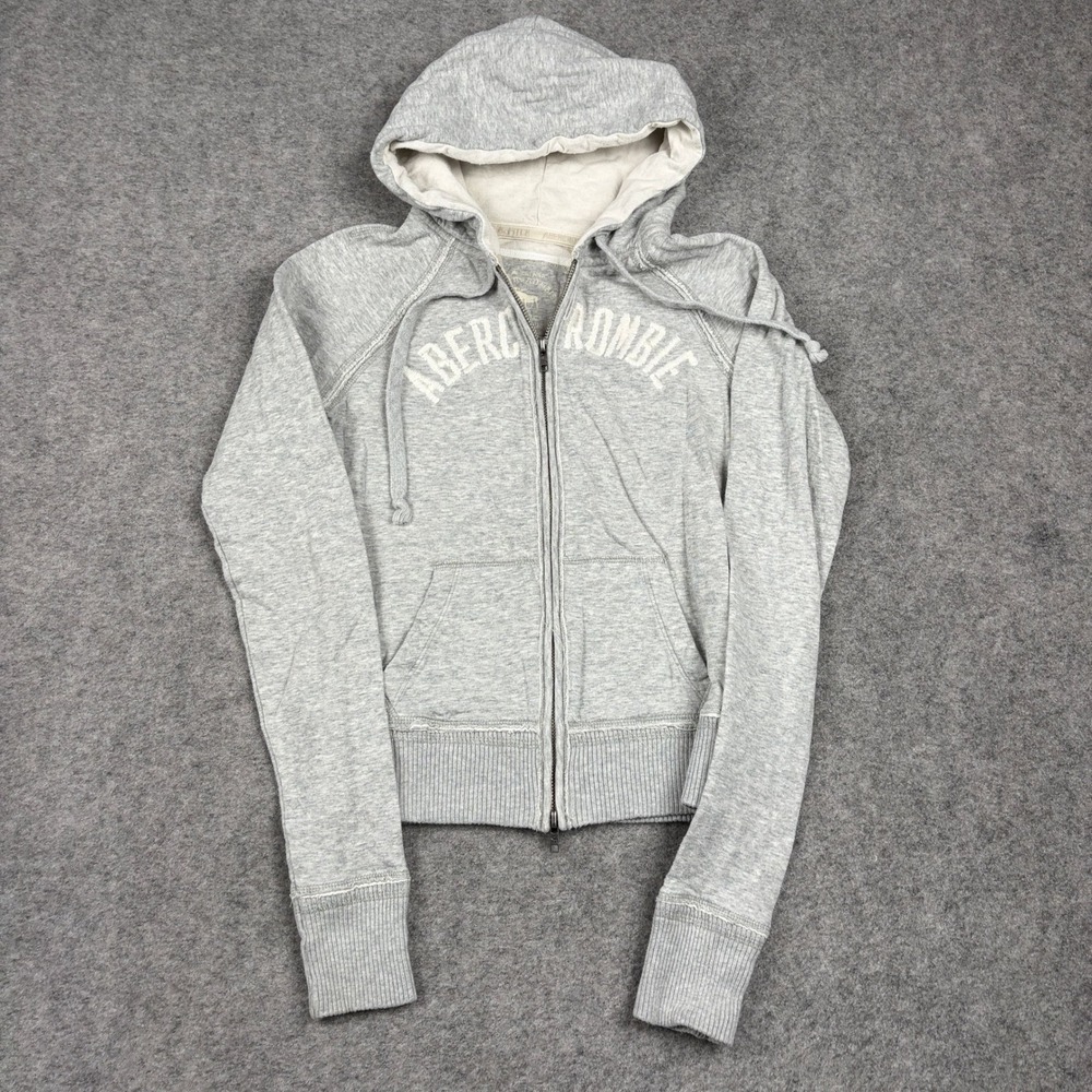 Abercrombie Hoodie Womens Medium Grey‎ Full Zip Swancore 00s Babydoll Y2K Preppy